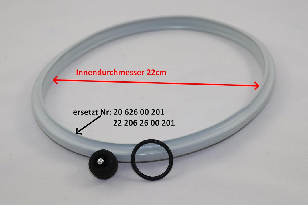 Reparaturset 3-tlg. für Schnellkochtopf Fissler Vitavit alte Modelle: Dichtungsring 22cm + Ventildic