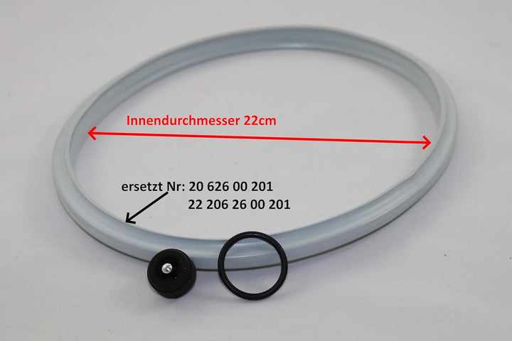 Reparaturset 3-tlg. für Schnellkochtopf Fissler Vitavit alte Modelle: Dichtungsring 22cm + Ventildic