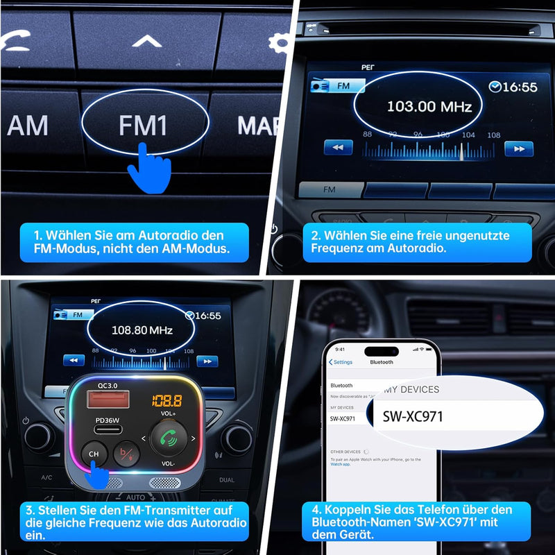 Syncwire FM Transmitter 5.4 Bluetooth Adapter Auto 54W PD & QC 3.0 USB C Auto Ladegerät [Stärkere Du