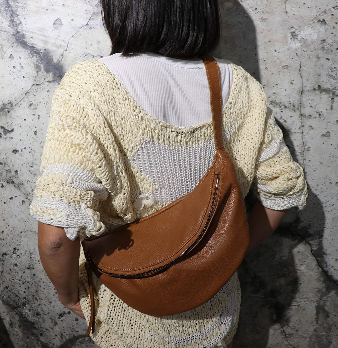 SH Leder echt Leder Damen Unisex Brusttasche für Festival Reise mittelgross Hüfttasche Crossbody Bag