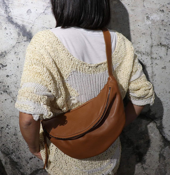 SH Leder echt Leder Damen Unisex Brusttasche für Festival Reise mittelgross Hüfttasche Crossbody Bag
