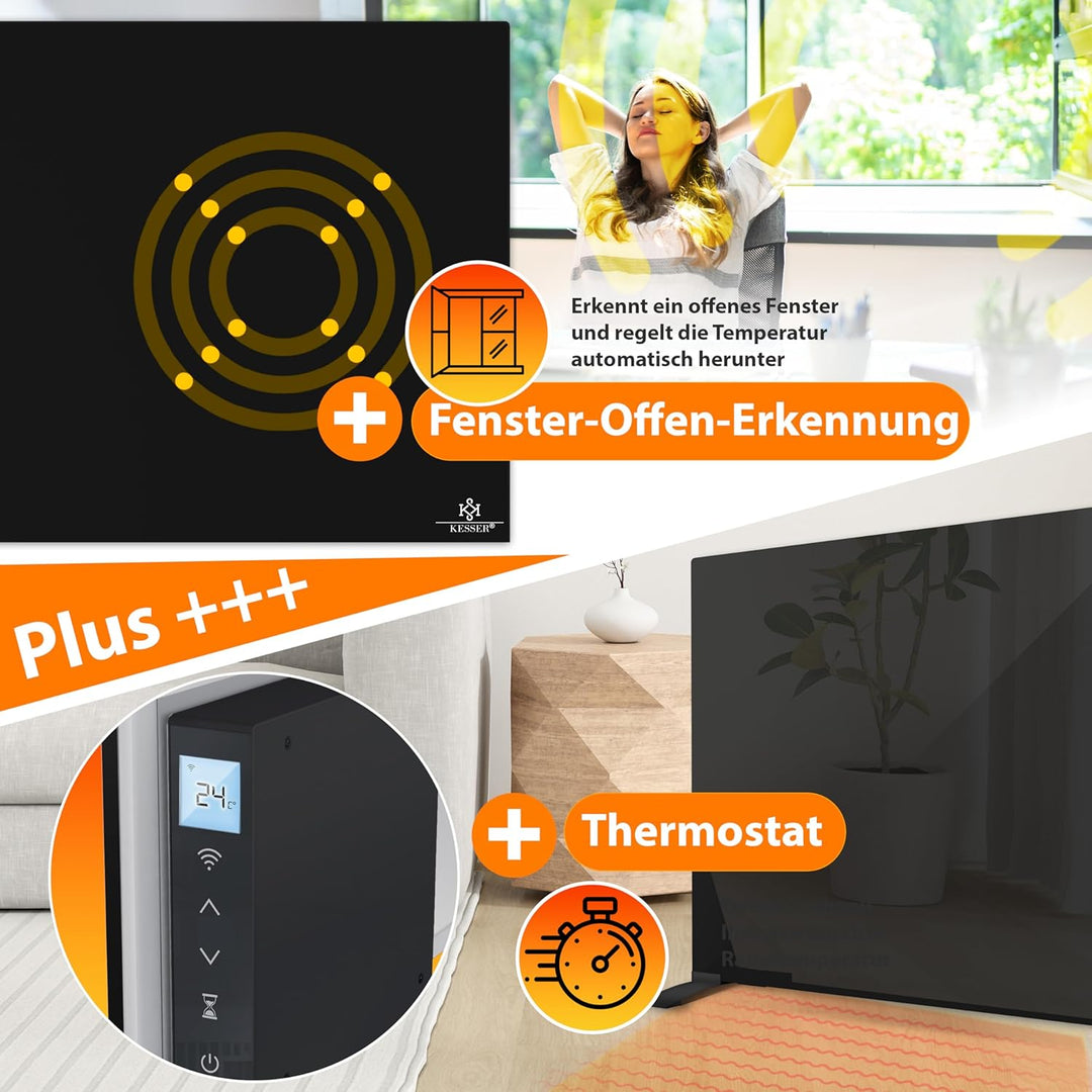 KESSER® Infrarotheizung 500W Glaskonvektor Glasheizung Energiesparend 2in1 Standgerät & Wandmontage