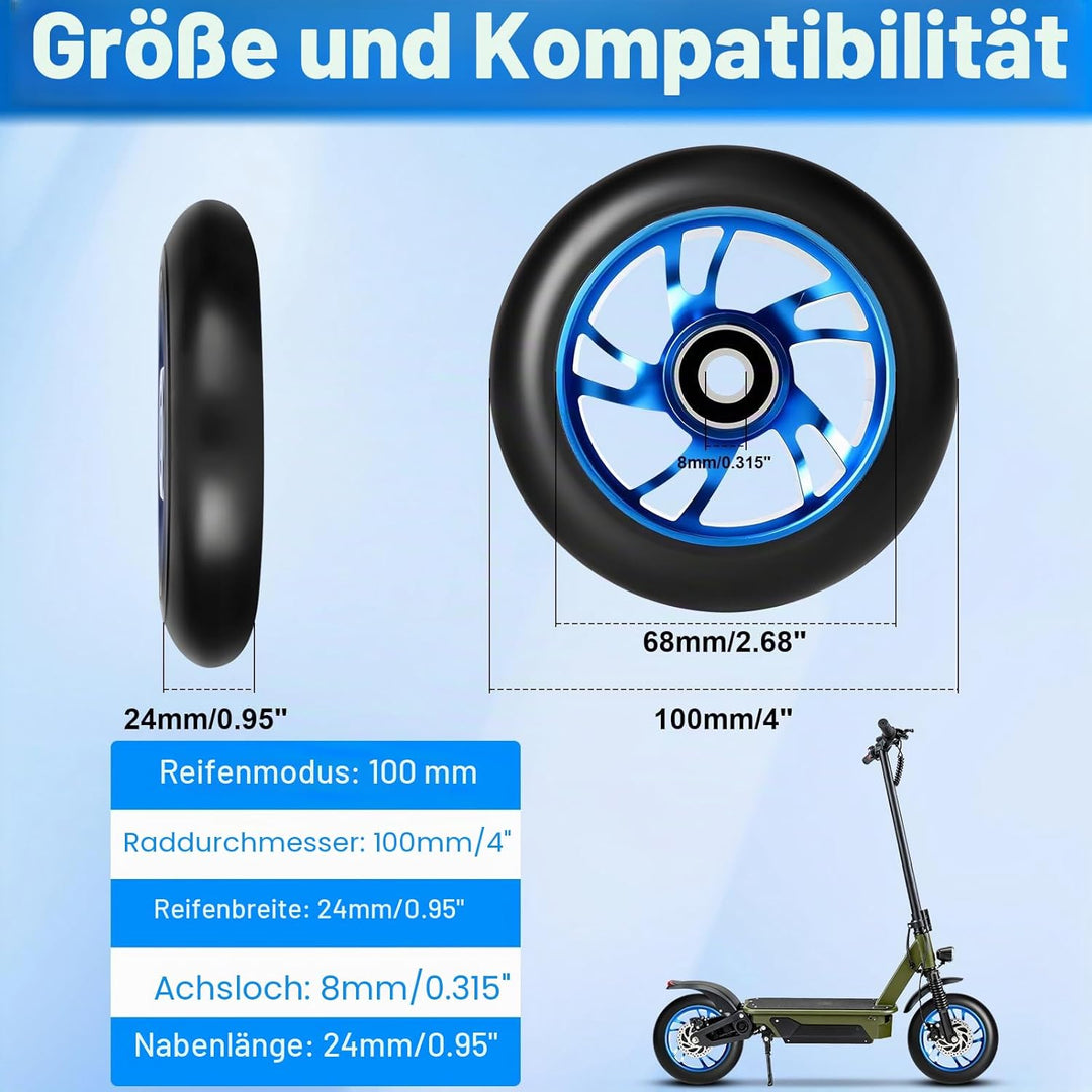 100mm Stunt Scooter Rollen Roller Reifen, 2 Stück Scooter Ersatzräder mit ABEC-9 Lagern, Härtegrad 8