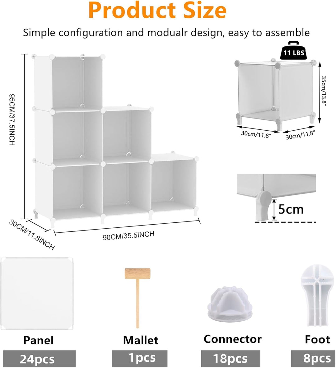 AWTATOS Würfel Aufbewahrungs Organizer, 6 Würfelregale mit Holzhammer, DIY Schrank, Modulares Lagerr