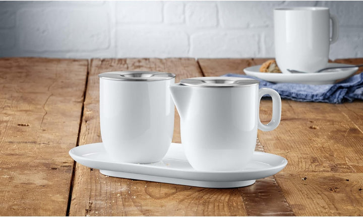 WMF Barista Zuckerdose 130 ml und Sahne-/ Milchkännchen Porzellan 170 ml mit Deckeln Set 3-teilig mi