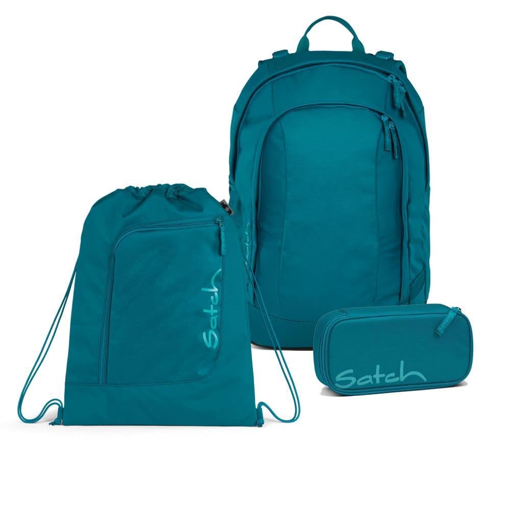Satch Air Schulrucksack Set 3tlg. inkl. Schlamperbox und Sportbeutel Deep Petrol, Deep Petrol