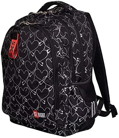 Roxie Rucksack mit Herzmotiv, 43 x 32 x 23 cm, für die Grundschule, mittelgross, für Mädchen, Schwar