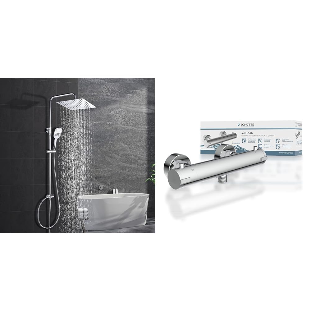 Görbach Edelstahl Duschsystem Duschset ohne Armatur Regendusche Überkopfbrauseset & SCHÜTTE 52465 LO