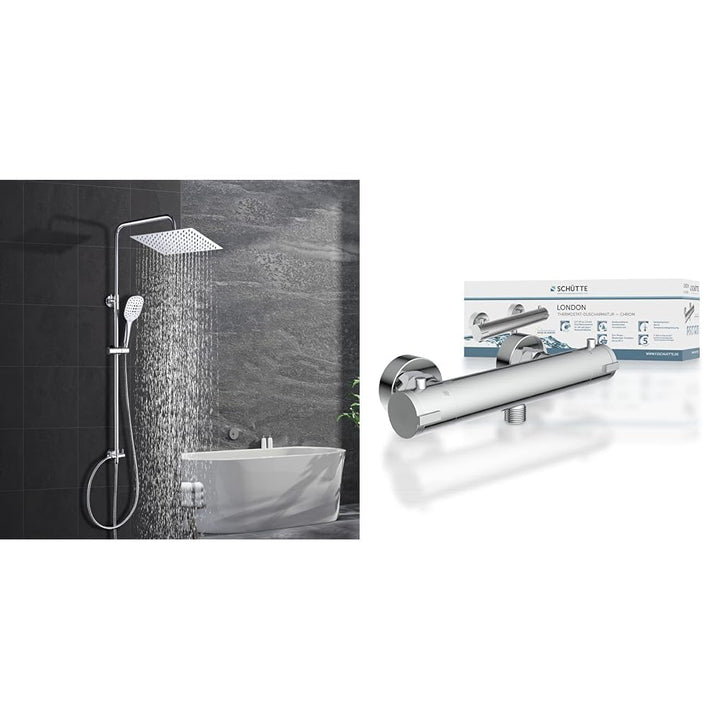 Görbach Edelstahl Duschsystem Duschset ohne Armatur Regendusche Überkopfbrauseset & SCHÜTTE 52465 LO