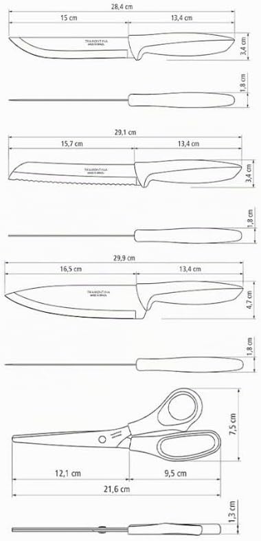 Tramontina PLENUS Messerset, Küchenmesserset, Edelstahl (Küchenmesserset 8-teilig), Bunt, Küchenmess