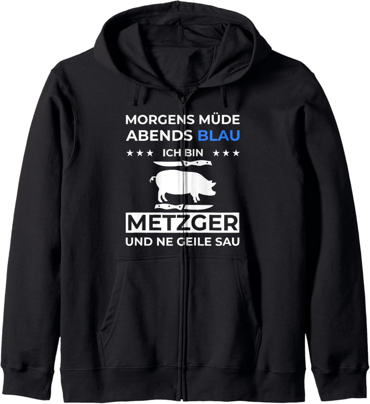 Metzgermeister Morgens Müde Abends Blau Metzger Kapuzenjacke