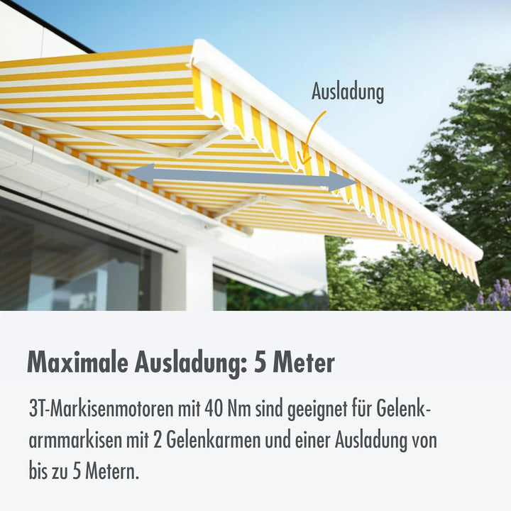 3T-MOTORS Markisenmotor Set 3T45-40 + AP-Schalter (Zugkraft 40 Nm/80 kg) für 85 mm Markisenwelle, zu