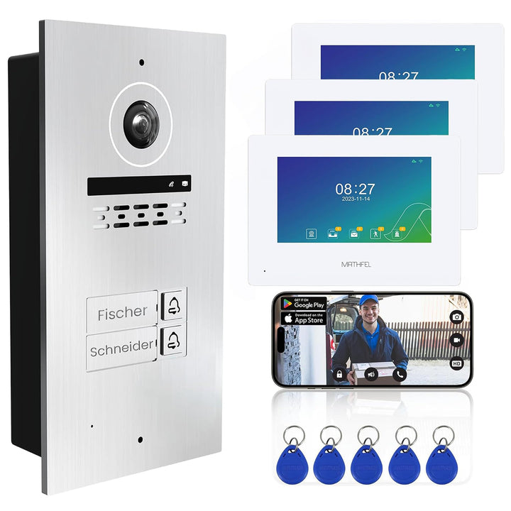 Mathfel 2-Draht Video Türsprechanlage mit RFID – WLAN Monitor, 2MP HD Kamera, 170° Weitwinkel, Türkl