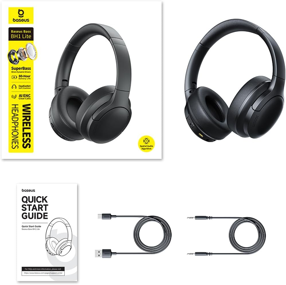 Baseus BH1 Lite Bluetooth Kopfhörer, Leichter & Komfort Kabellose Headphones mit Kristallklarer Klan