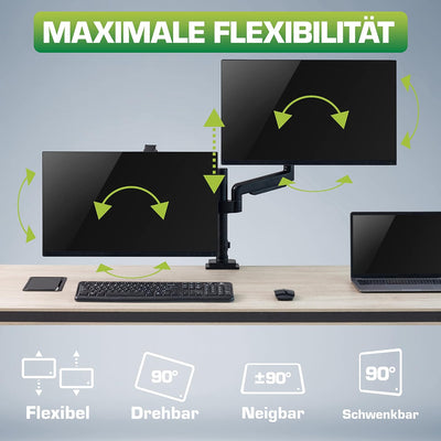 InLine® Monitor Tischhalterung mit Lifter, Halterung für 2 Bildschirme bis 32“ (82cm, VESA 75x75 ode