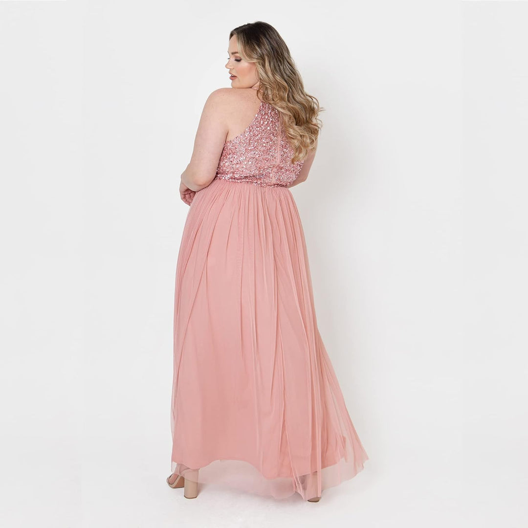 Maya Deluxe Damen Maxikleid Brautjungfer Neckholder Pailletten Verziert Abschlussball Hochzeit Dleid