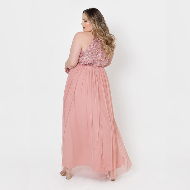 Maya Deluxe Damen Maxikleid Brautjungfer Neckholder Pailletten Verziert Abschlussball Hochzeit Dleid