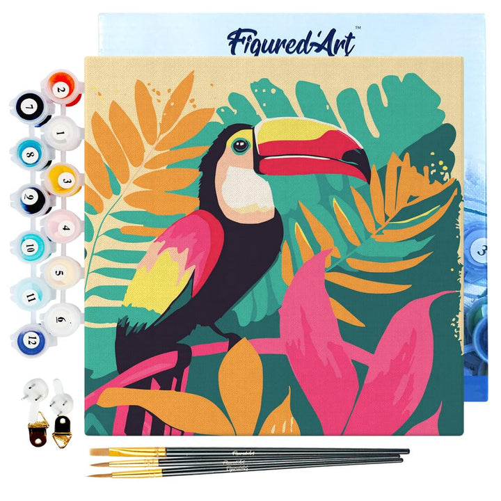 Figured'Art Mini Malen Nach Zahlen Erwachsene Mit Rahmen 20x20cm Kleines Format - Tropischer Tukan -