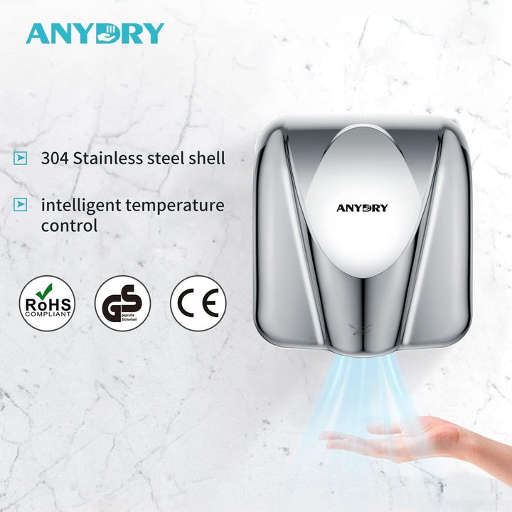 anydry 2812 Händetrockner für Gewerbe elektrischer Sensor Stilvolles Design Edelstahl-Finish schnell