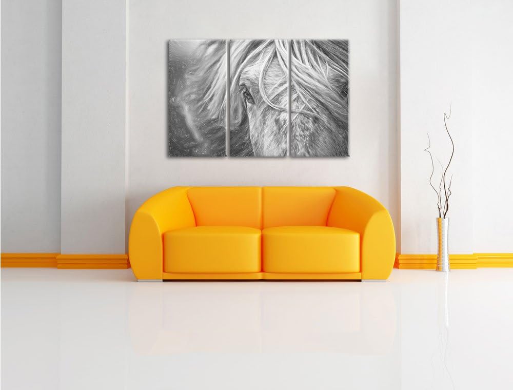 Pixxprint Islandpony in den Westfjorden Kunst Buntstift Effekt 3-Teiler Leinwandbild 120x80 Bild auf