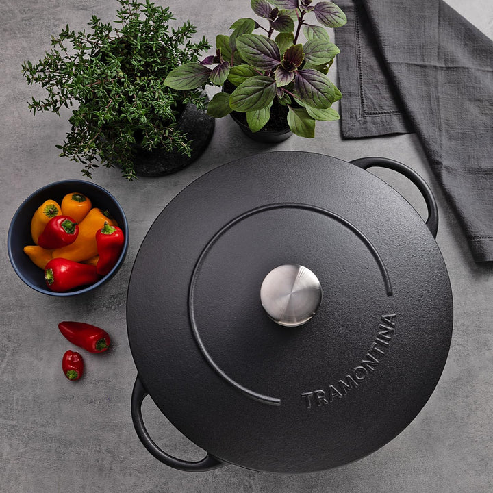Tramontina Wok aus Gusseisen mit Deckel, 5l, Durchmesser 32 cm, 32 cm