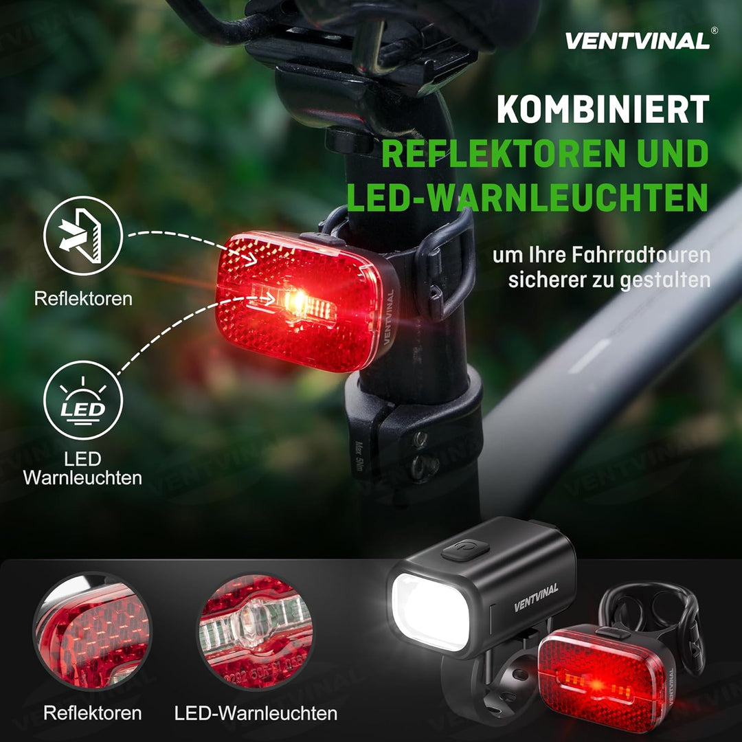 Fahrradlicht Set USB Aufladbar,Stvzo Zugelassen Fahrradlicht Vorne und Rückstrahler mit Reflektor,3