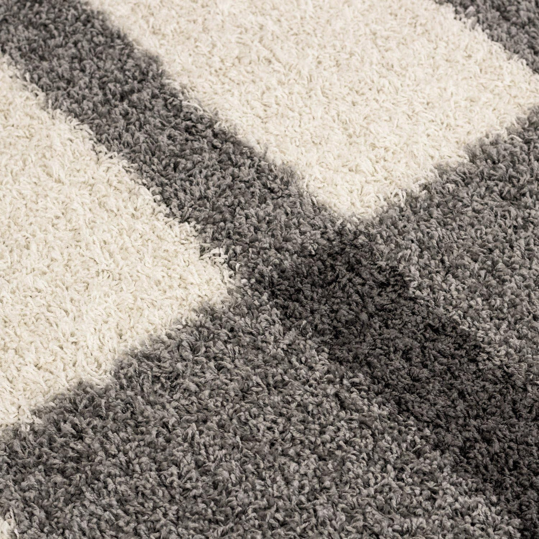 Carpetsale24 Teppich Wohnzimmer Moderne Kariert Design Shaggy Flokati 280 x 370 cm Hellgrau-Creme -