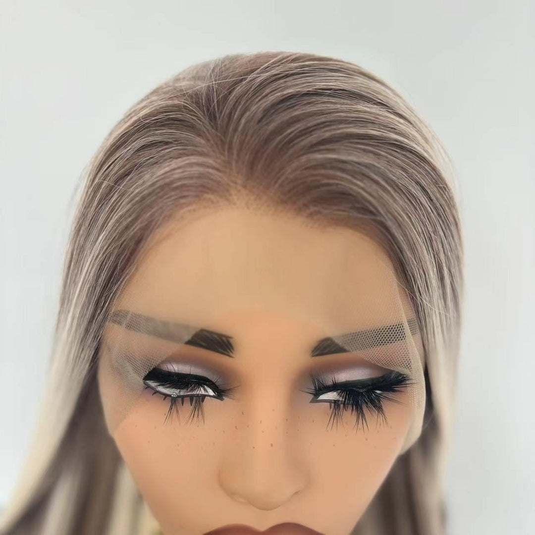 Greenmirr Lange Ombre Asche Blonde Perücke Highlight Blonde Spitze Synthetische Perücke Pieced Lace