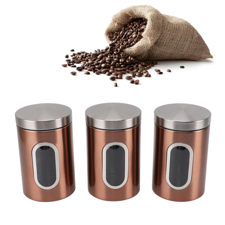 3 Stück Luftdichter Kaffeebehälter aus Edelstahl mit Transparentem Fenster | Set Kaffeedose, Vorrats