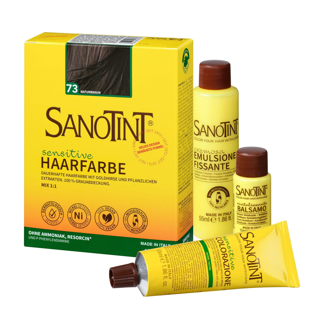 Sanotint - Haarfarbe Sensitive Nr. 73 „Naturbraun“ - Naturnahe dauerhafte Haarfarbe mit Goldhirse un
