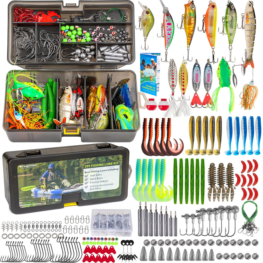 THKFISH Angelköder-Set, 299 Stück Angelzubehör Ausrüstung, Angelset Angelsachen Angelkoffer Köderbox