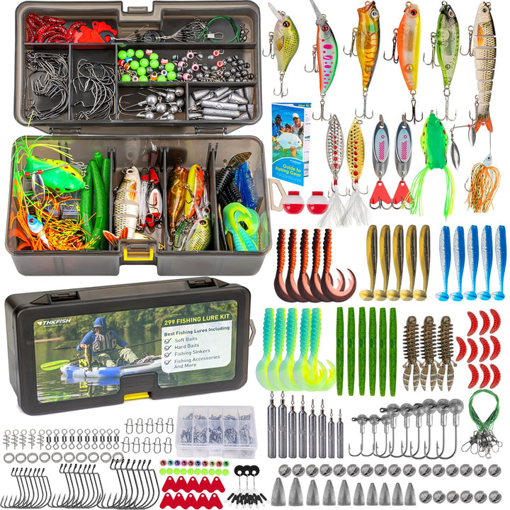 THKFISH Angelköder-Set, 299 Stück Angelzubehör Ausrüstung, Angelset Angelsachen Angelkoffer Köderbox