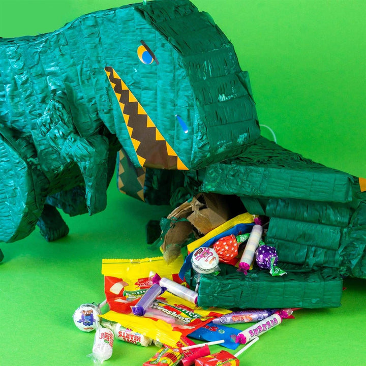 Fax Potato - Pinatas Dinosaurier -Karton Pinata, Stick Und Augenbinde - W43cm X D13cm X H55cm - Grün
