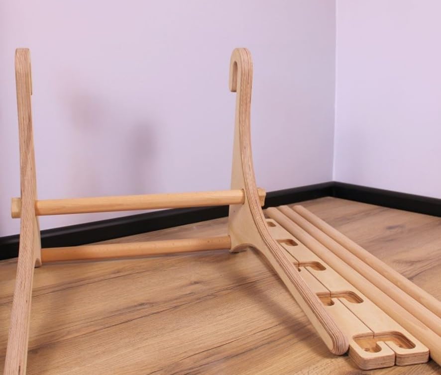 Komplettes Set aus robusten Trainingsgeräten aus Holz: stabile Dip-Stange und Klimmzugstange – 5-stu