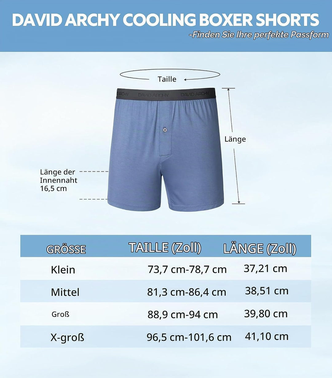 DAVID ARCHY 3/5er Pack Bambus Herren Unterhosen Boxershorts lockere Boxershorts Herren,Weich, Atmung