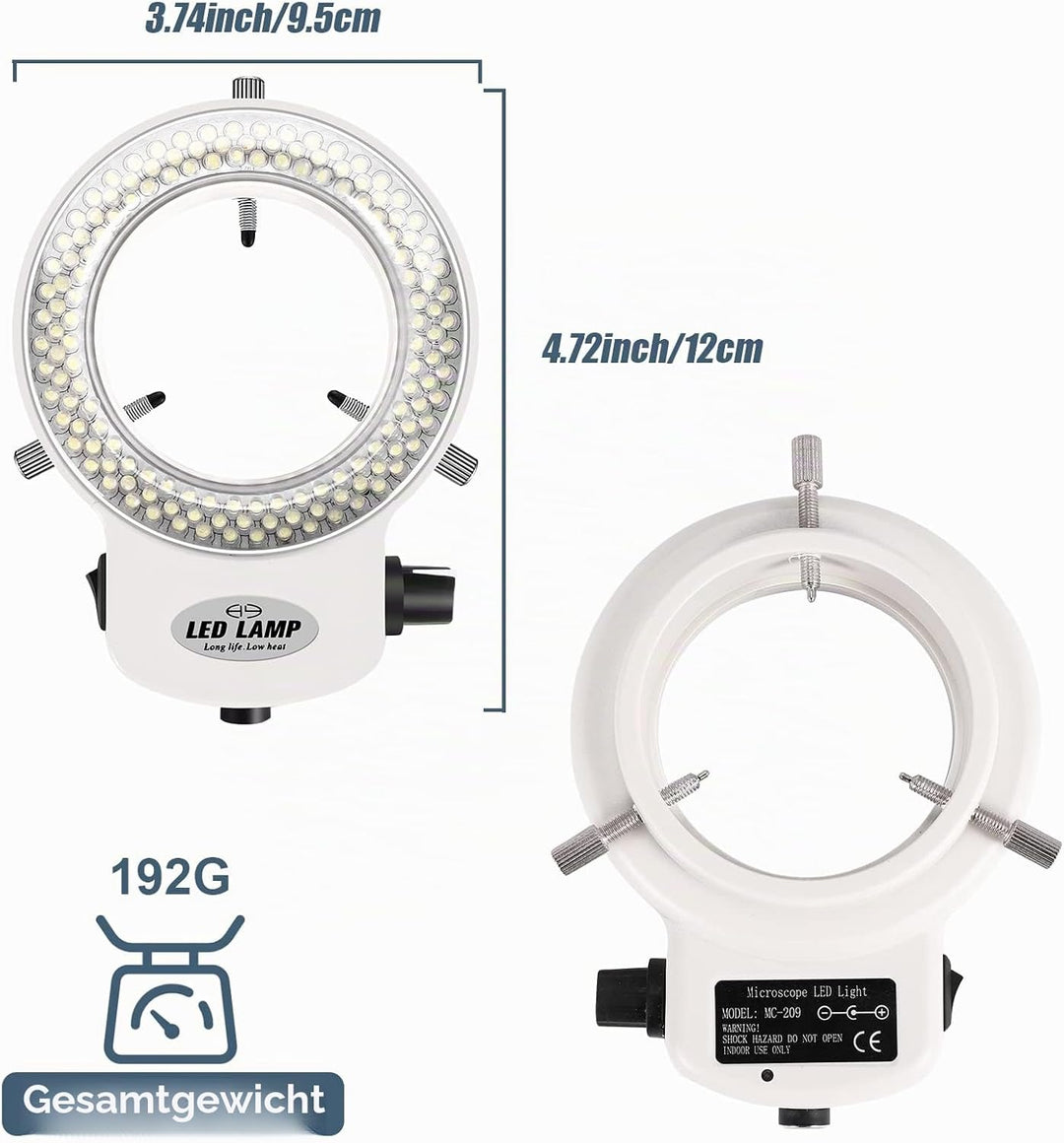 Jevina 144LEDs Ringlicht Ringleuchte Fuer Mikroskop Microscope Lampe Licht 6000K 0-100% Einstellbar