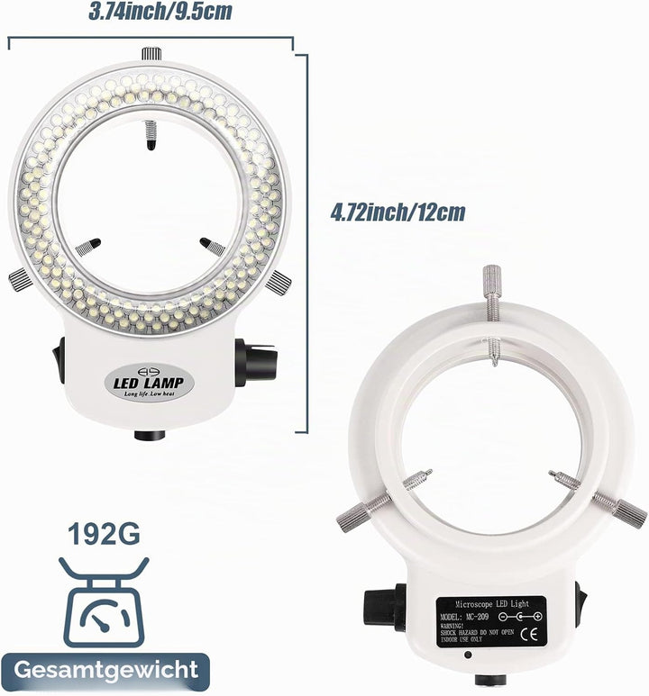 Jevina 144LEDs Ringlicht Ringleuchte Fuer Mikroskop Microscope Lampe Licht 6000K 0-100% Einstellbar