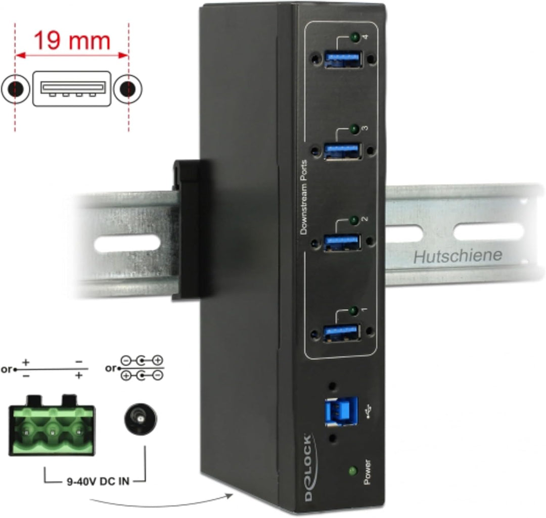 Delock 63309 Externer Industrie Hub 4 x USB 3 Typ-A mit 15 kV ESD Schutz
