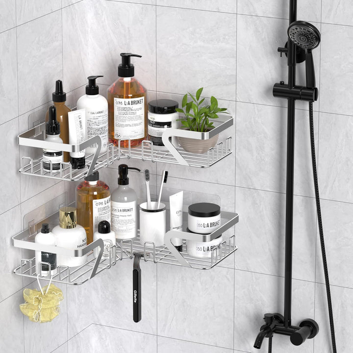 KEGII Duschablage ohne Bohren, Duschregal Ecke, Shampoo Halterung für Dusche Silber, Silber