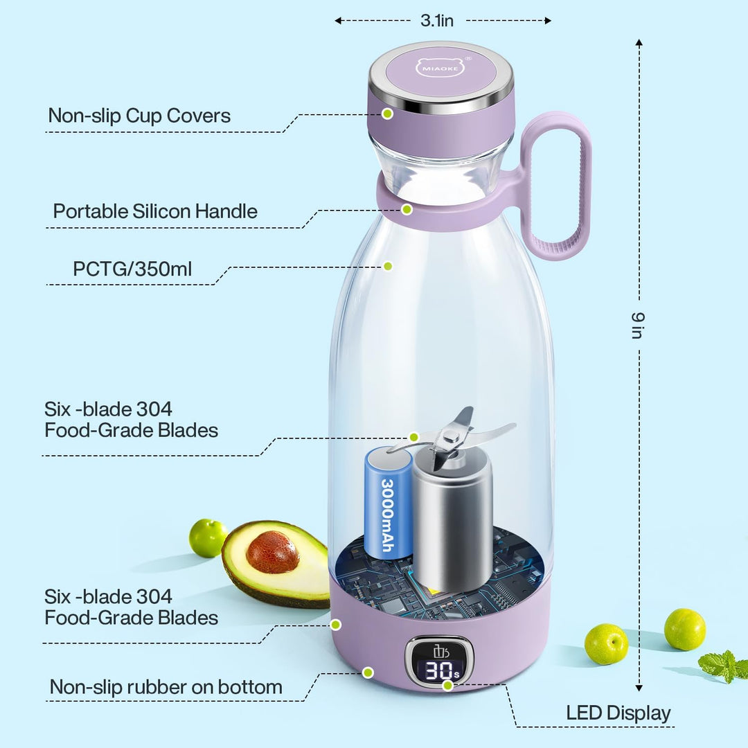 MIAOKE Tragbarer Mixer, 6 Klingen, Entsafterbecher für Saft-Shakes und Smoothies, 350 ml, Mini-Mixer