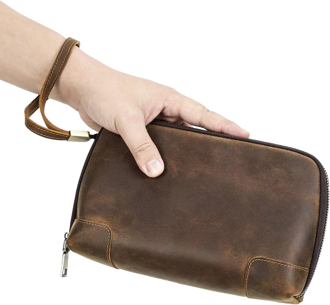 Contacts Männer Leder Reissverschluss Karte Passport Pocket Bill Wallet Geldbörse Handytasche Kaffee
