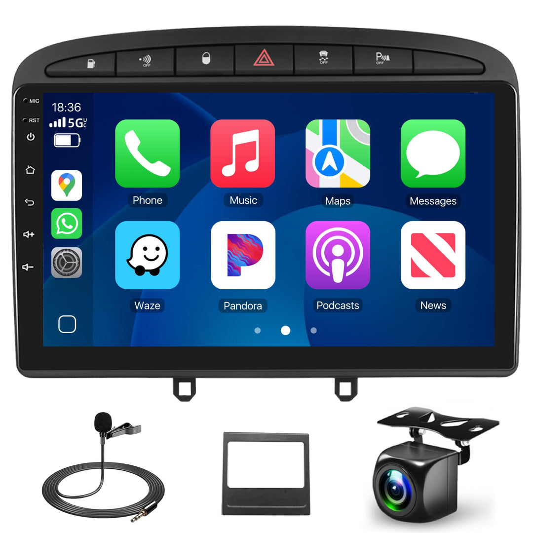 Podofo Android Autoradio GPS für Peugeot 308 408 2009-2013, 9" Touchscreen WiFi Bluetooth FM RDS Rad
