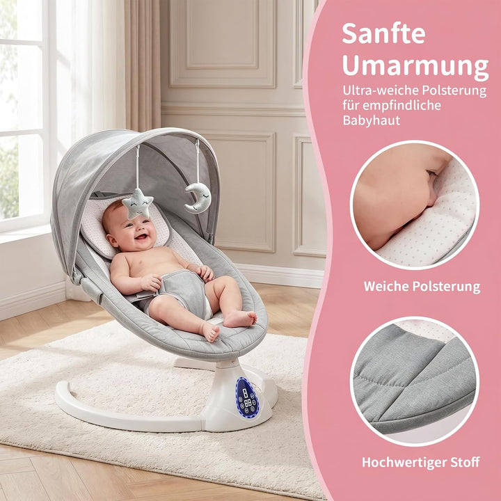 Elektrische Babywippe Schaukeln für Neugeborene, Baby Bouncer Newborn 0-6 Monate mit Weichem Stoff |