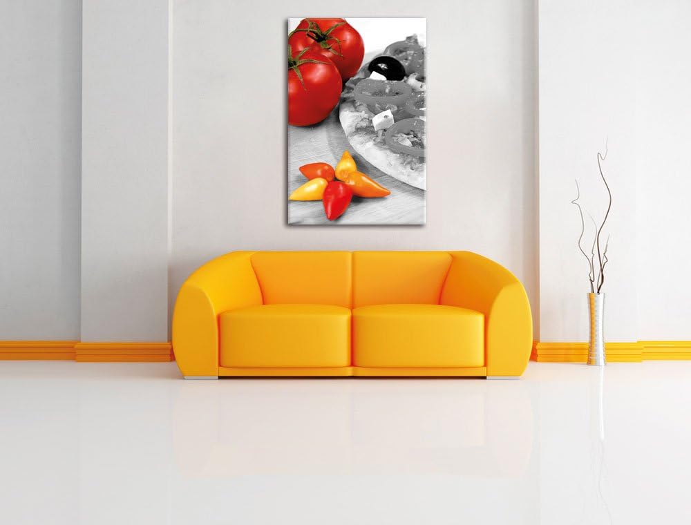 Pixxprint Leckere Pizza mit Oliven und Hirtenkäse, Format: 70x100 auf hochkantiges Leinwand, XXL rie