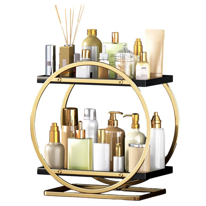 Make-up-Organizer für Schminktisch, 2-stöckig, Metall, Goldfarben, Modern, Kosmetik-Aufbewahrungsreg