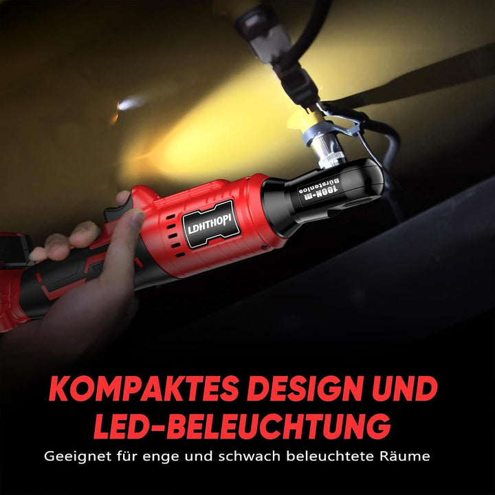 LDHTHOPI 3/8" Akku Ratsche 18V für Makita,MAX 100 Nm(75FT-LBS) Elektrische Ratsche mit LED-Licht,Rec