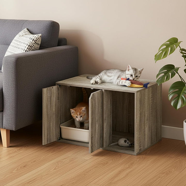 Furinno Peli Small Litter Box Enclosure, French Oak Grey French Oak Grey S, French Oak Grey S