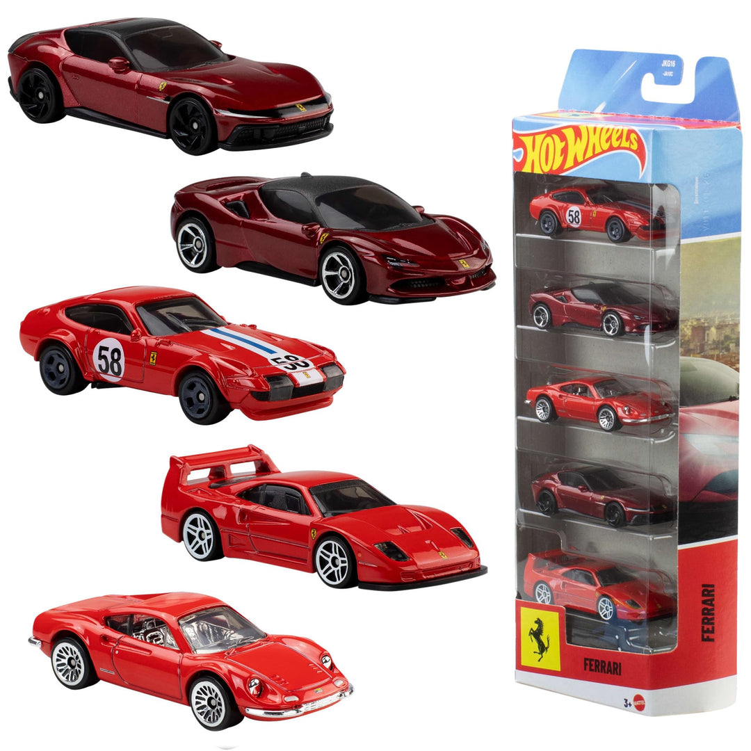Hot Wheels Spielzeug-Ferrari-Autos, Die-Cast, 5er-Pack im Massstab 1:64, offiziell Lizenziertes 5er-