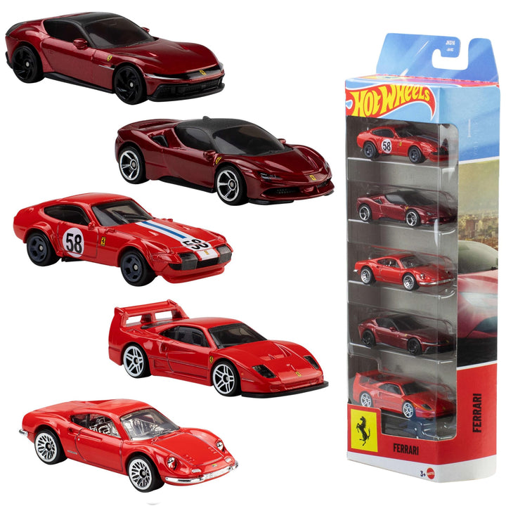Hot Wheels Spielzeug-Ferrari-Autos, Die-Cast, 5er-Pack im Massstab 1:64, offiziell Lizenziertes 5er-