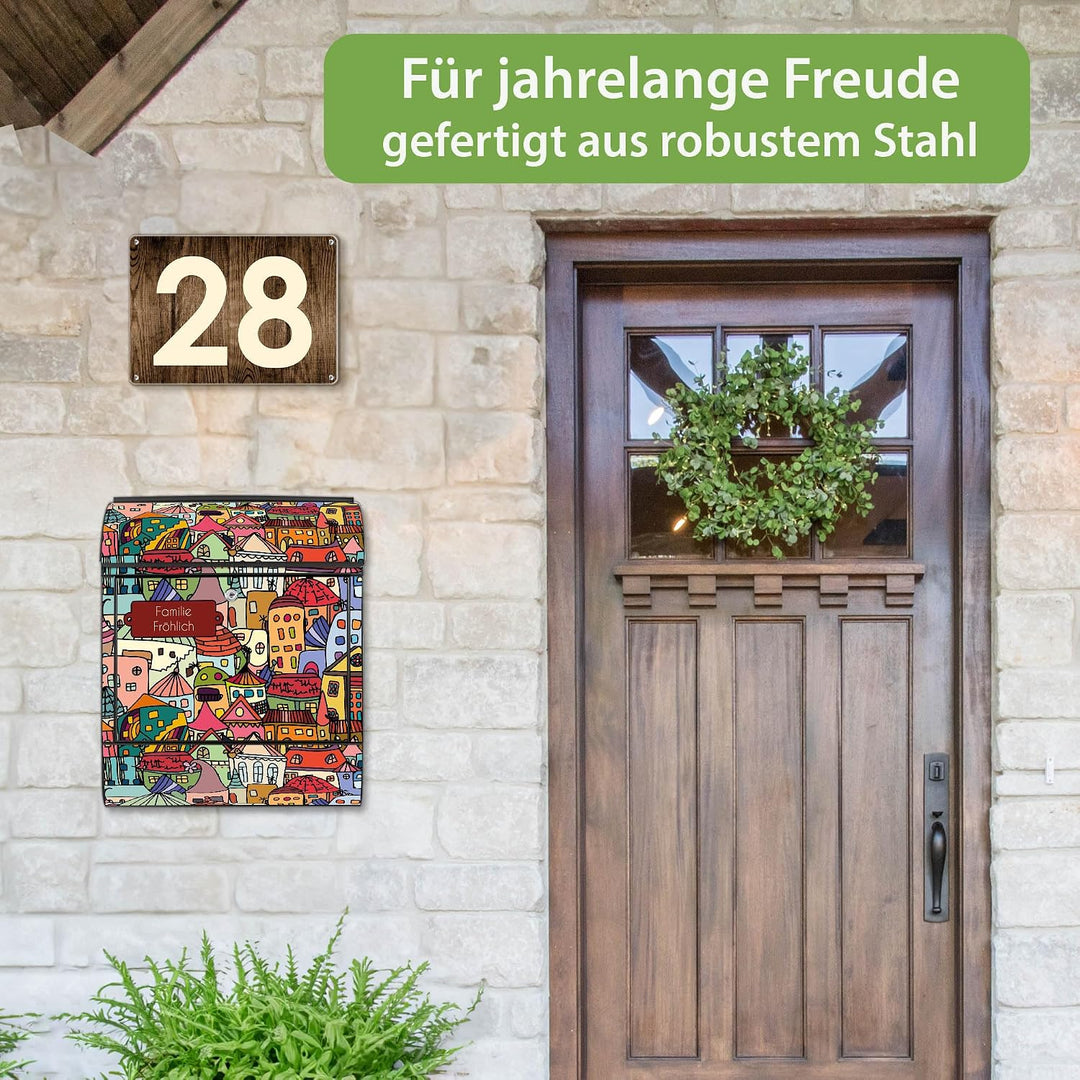 banjado Design Briefkasten personalisiert 38,5x46,5x13cm &amp; 2 Schlüssel - Briefkasten Stahl Schwarz Z